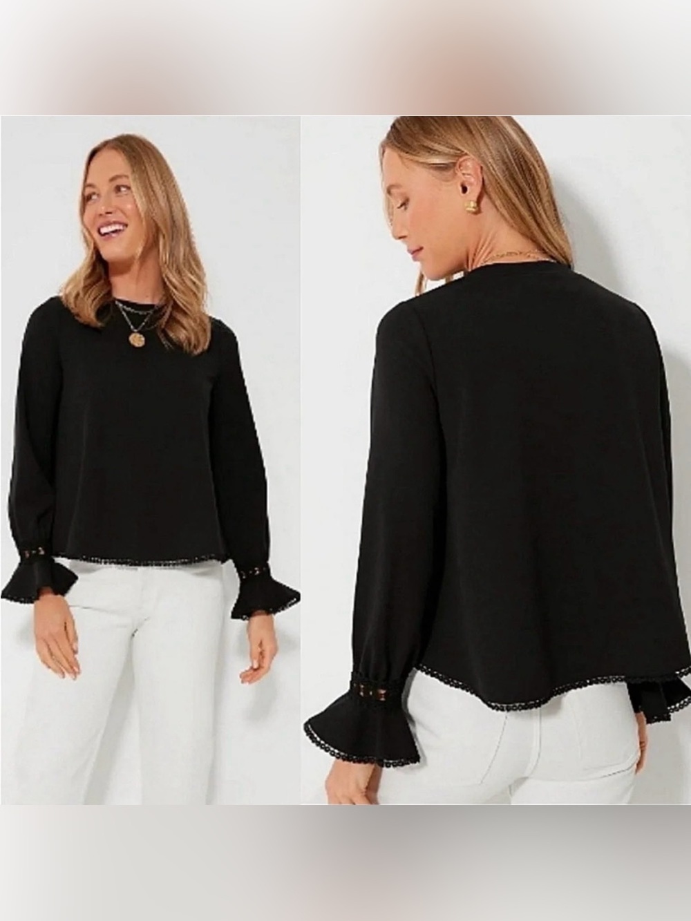 Tuckernuck Pommander Place Palmer Top Lace Trim Bell Sleeve Blouse
